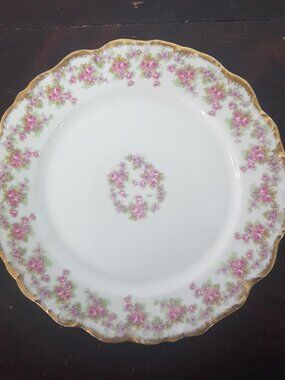 Antique Limoges Dessert Plates Set: Pink Roses Elite Works France 1920s Vintage